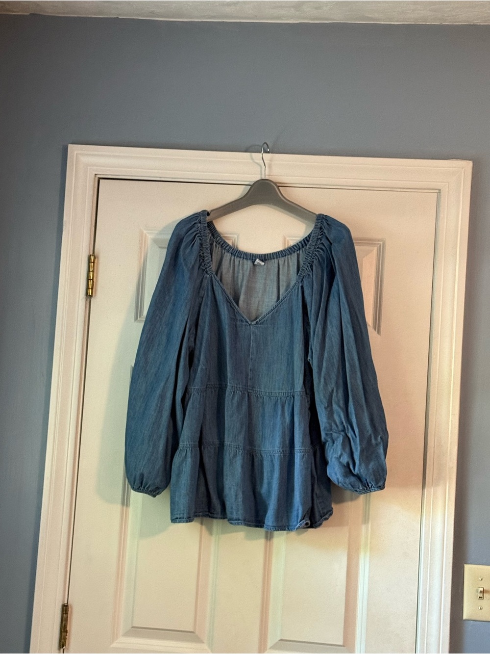 Old Navy Blue Denim Peasant Tunic Top